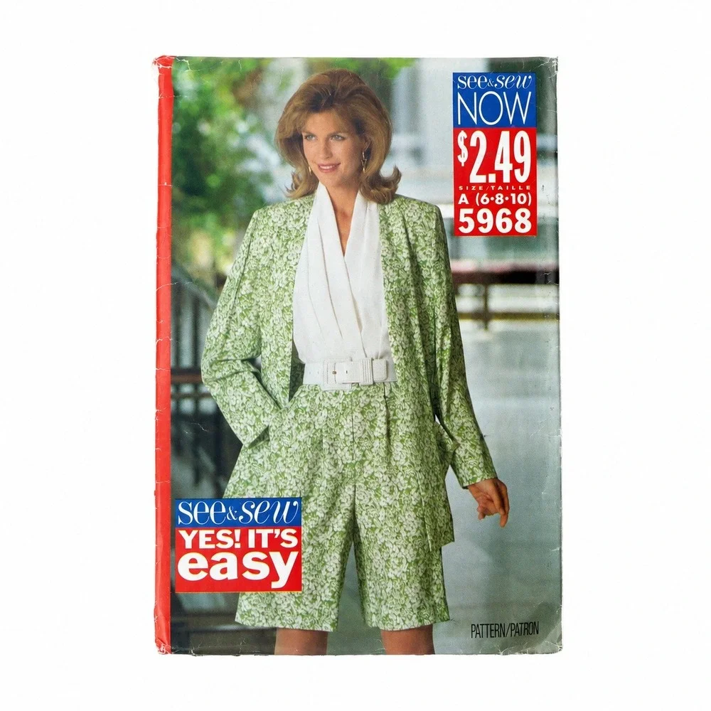 Vintage Butterick See & Sew 5968 Sewing Pattern Jacket Jumpsuit Sz 6-10 1992